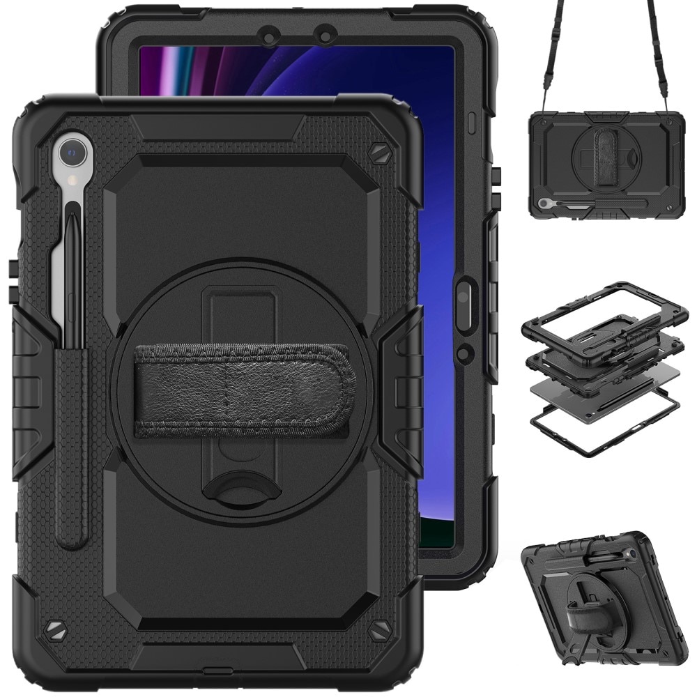 Full Protection Funda híbrida a prueba de golpes Correa el hombro Samsung Galaxy Tab S9 FE negro