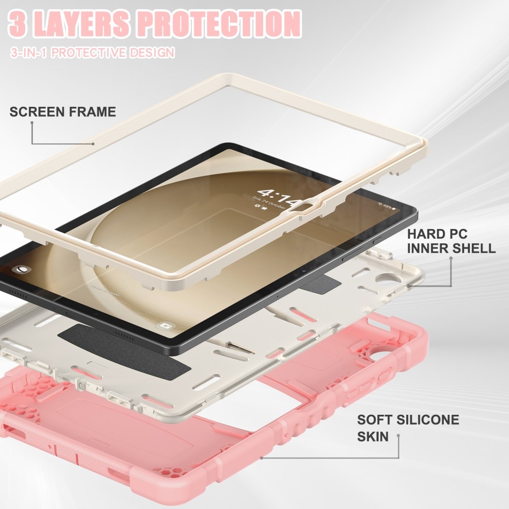 Funda híbrida a prueba de golpes con soporte Samsung Galaxy Tab A9 Plus rosado