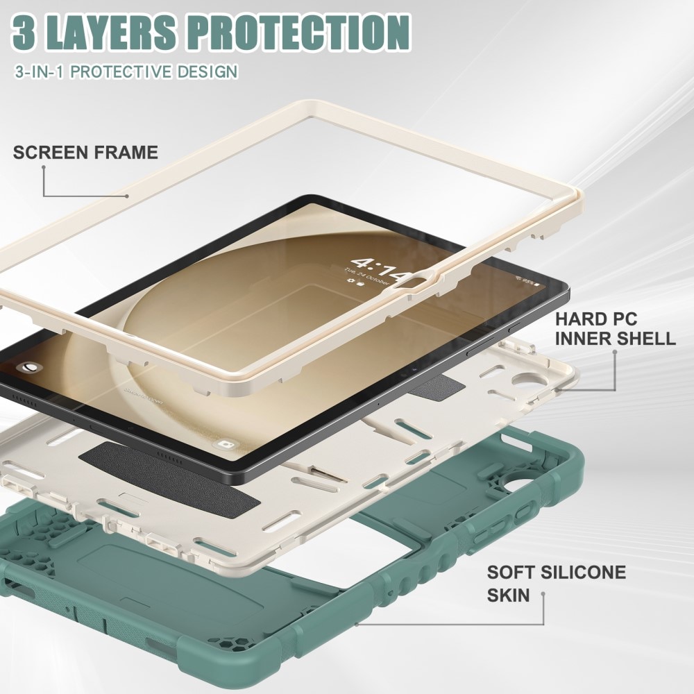 Funda híbrida a prueba de golpes con soporte Samsung Galaxy Tab A9 Plus verde