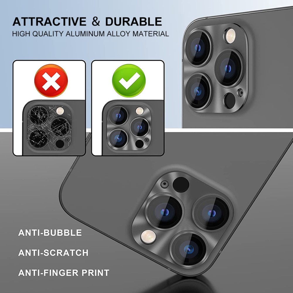 Protector Cámara Cristal Templado Aluminio iPhone 14 Pro Max negro