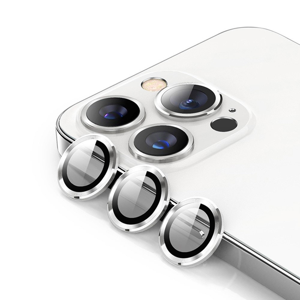 Cubre objetivo de cristal templado aluminio iPhone 14 Pro Max plata