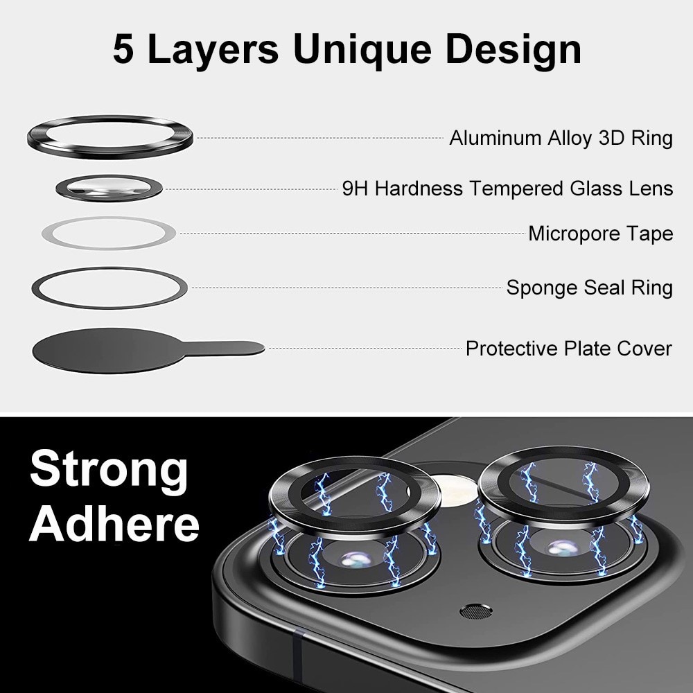 Cubre objetivo de cristal templado aluminio iPhone 14 Plus negro