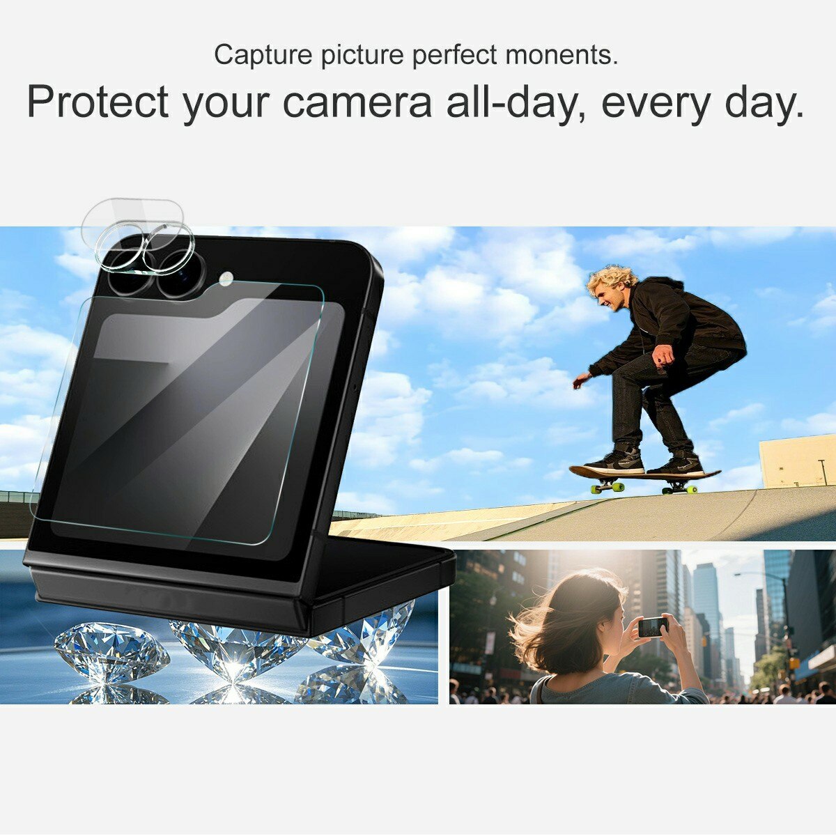 Protector Pantalla Exterior y Cubre objetivo Samsung Galaxy Z Flip 7 FE Transparente