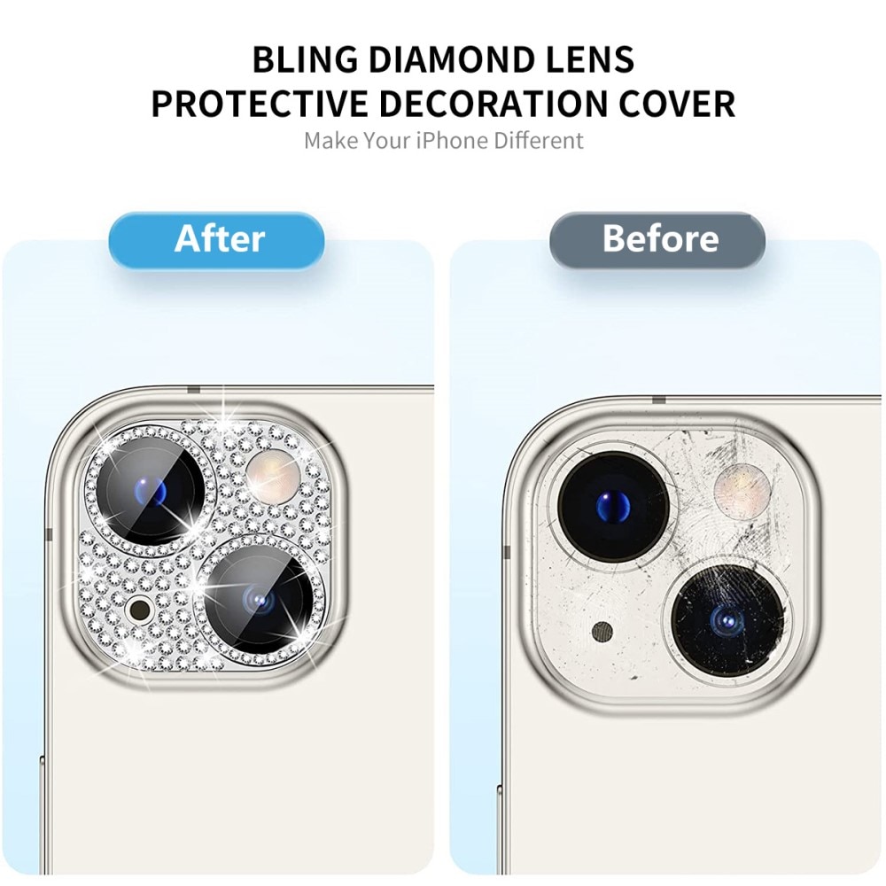Protector Cámara Cristal Templado Aluminio Brillantina iPhone 14  plata