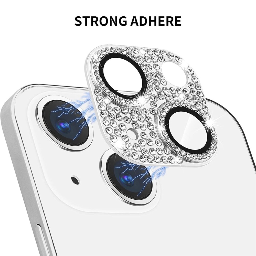 Protector Cámara Cristal Templado Aluminio Brillantina iPhone 14 Plus  plata