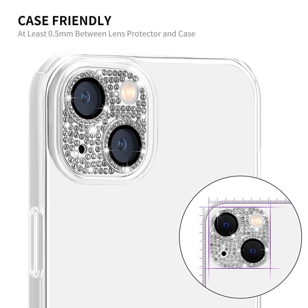 Protector Cámara Cristal Templado Aluminio Brillantina iPhone 14  plata
