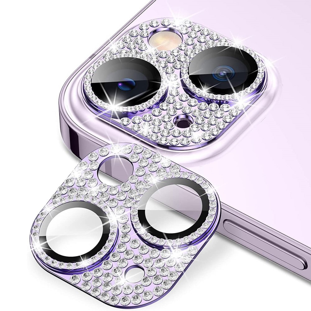 Protector Cámara Cristal Templado Aluminio Brillantina iPhone 14  violeta