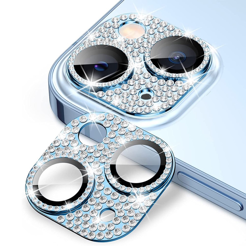 Protector Cámara Cristal Templado Aluminio Brillantina iPhone 14  azul