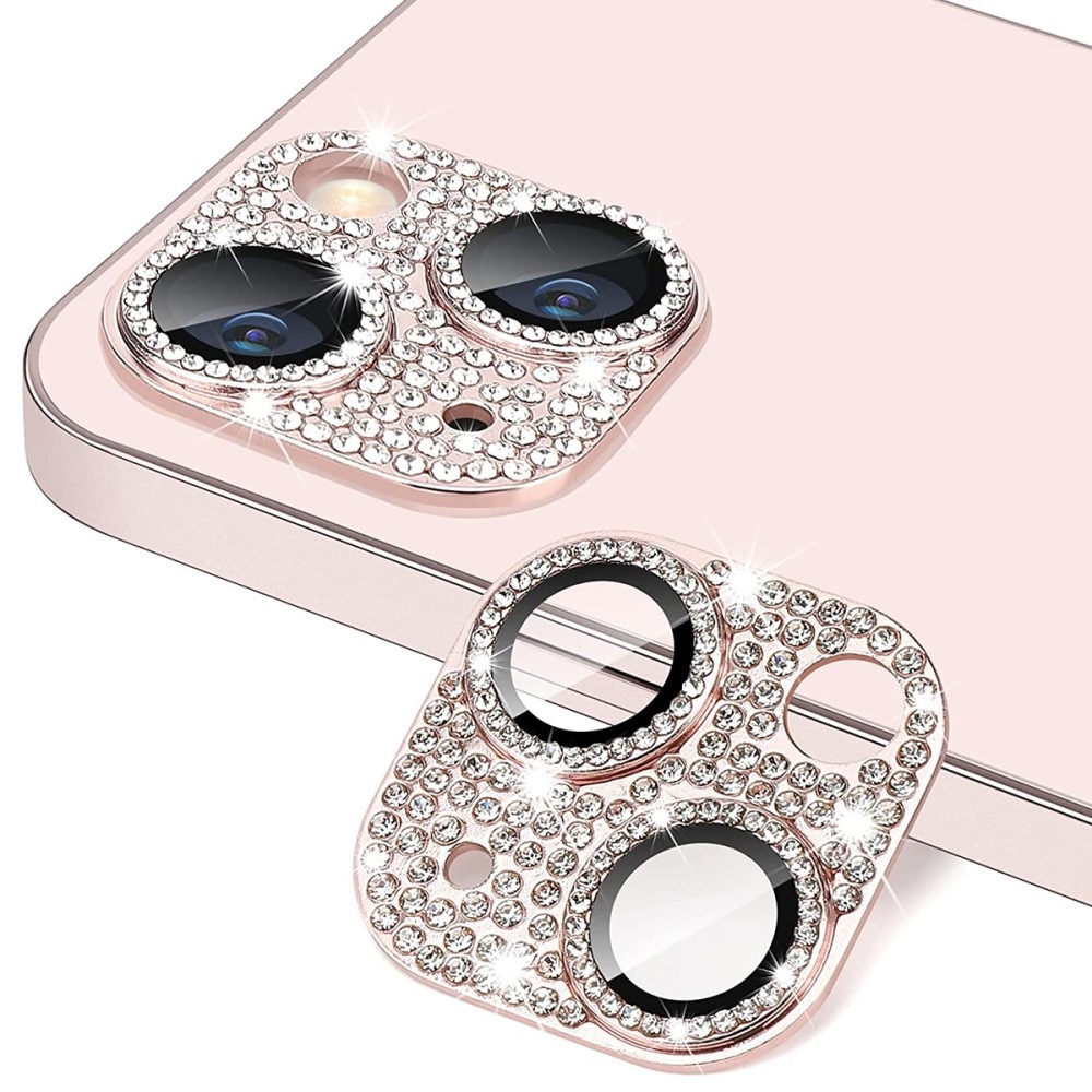Protector Cámara Cristal Templado Aluminio Brillantina iPhone 13 Mini rosado