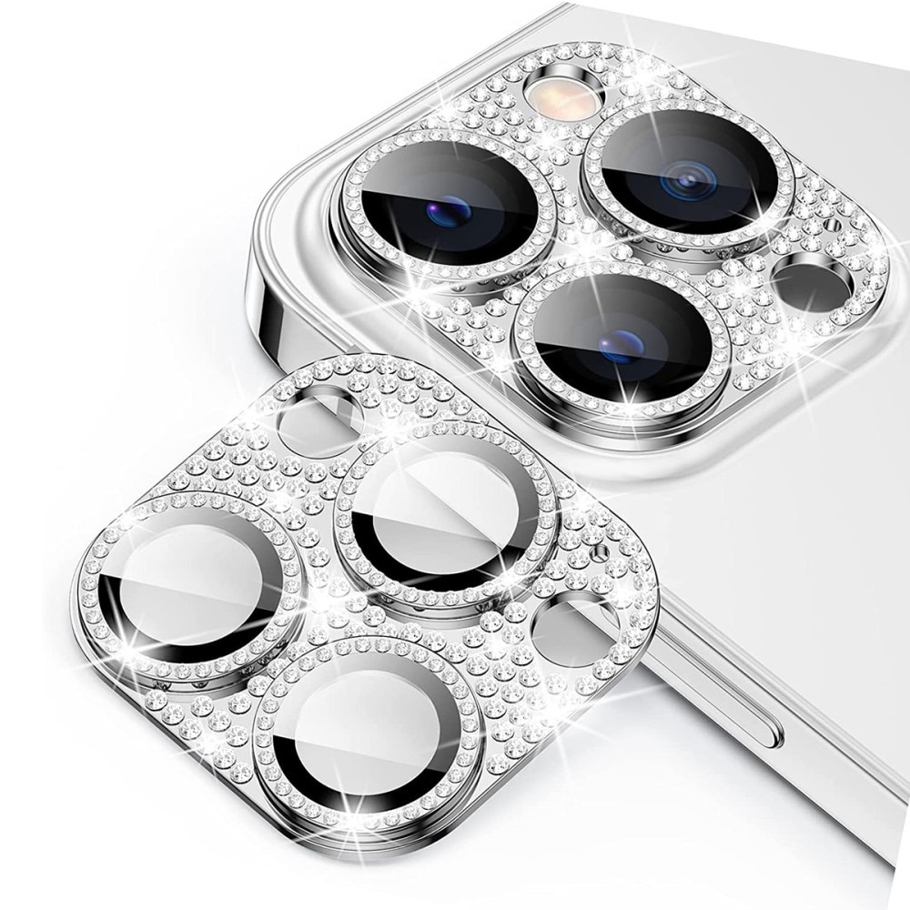 Protector Cámara Cristal Templado Aluminio Brillantina iPhone 13 Pro Max plata