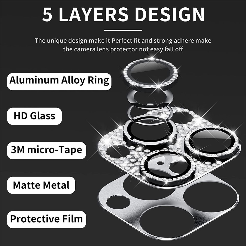 Protector Cámara Cristal Templado Aluminio Brillantina iPhone 13 Pro Max plata