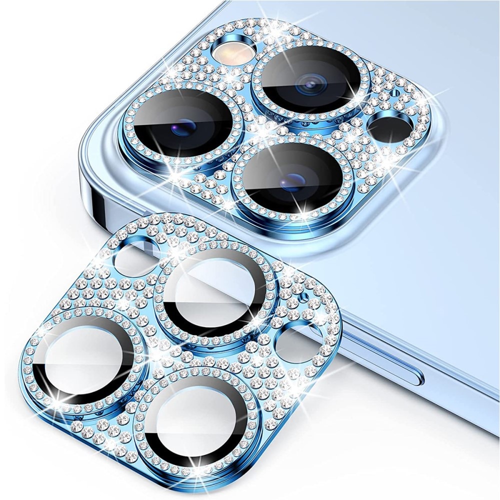 Protector Cámara Cristal Templado Aluminio Brillantina iPhone 13 Pro Max azul