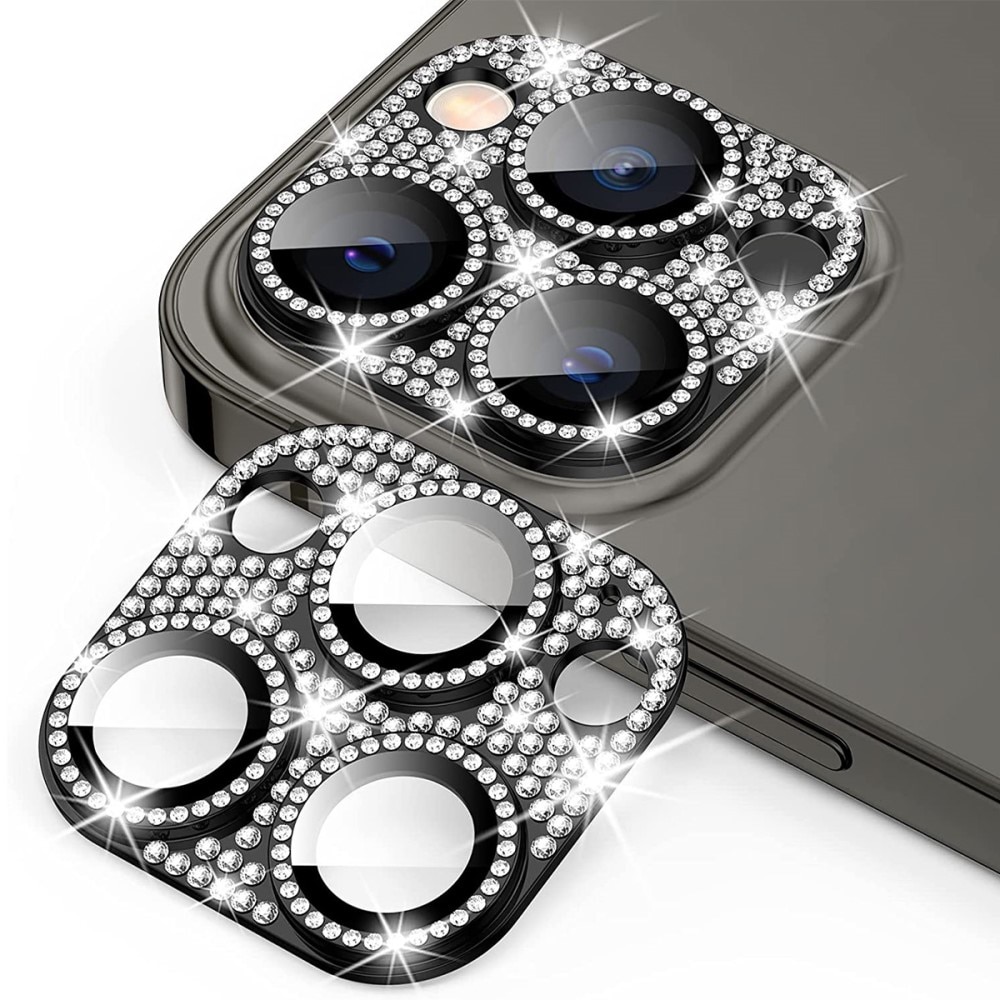 Protector Cámara Cristal Templado Aluminio Brillantina iPhone 14 Pro negro