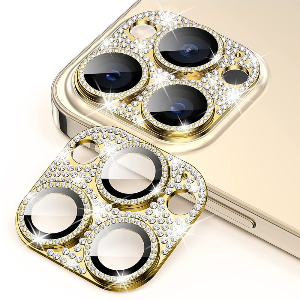 Protector Cámara Cristal Templado Aluminio Brillantina iPhone 14 Pro Max oro
