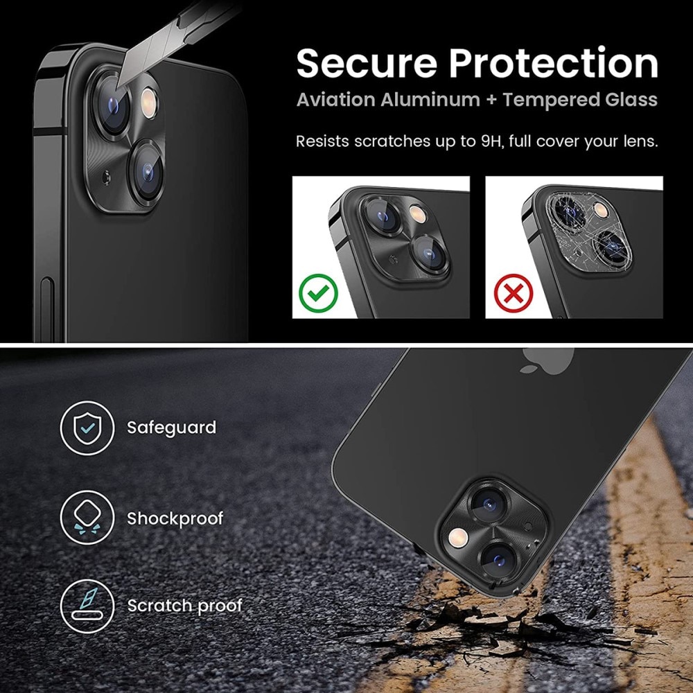 Protector Cámara Cristal Templado Aluminio iPhone 15 Plus negro