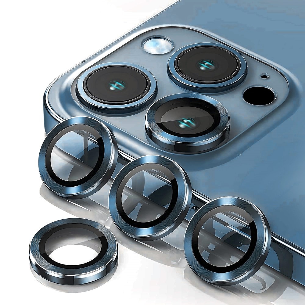 Cubre objetivo de cristal templado aluminio iPhone 15 Pro Max azul