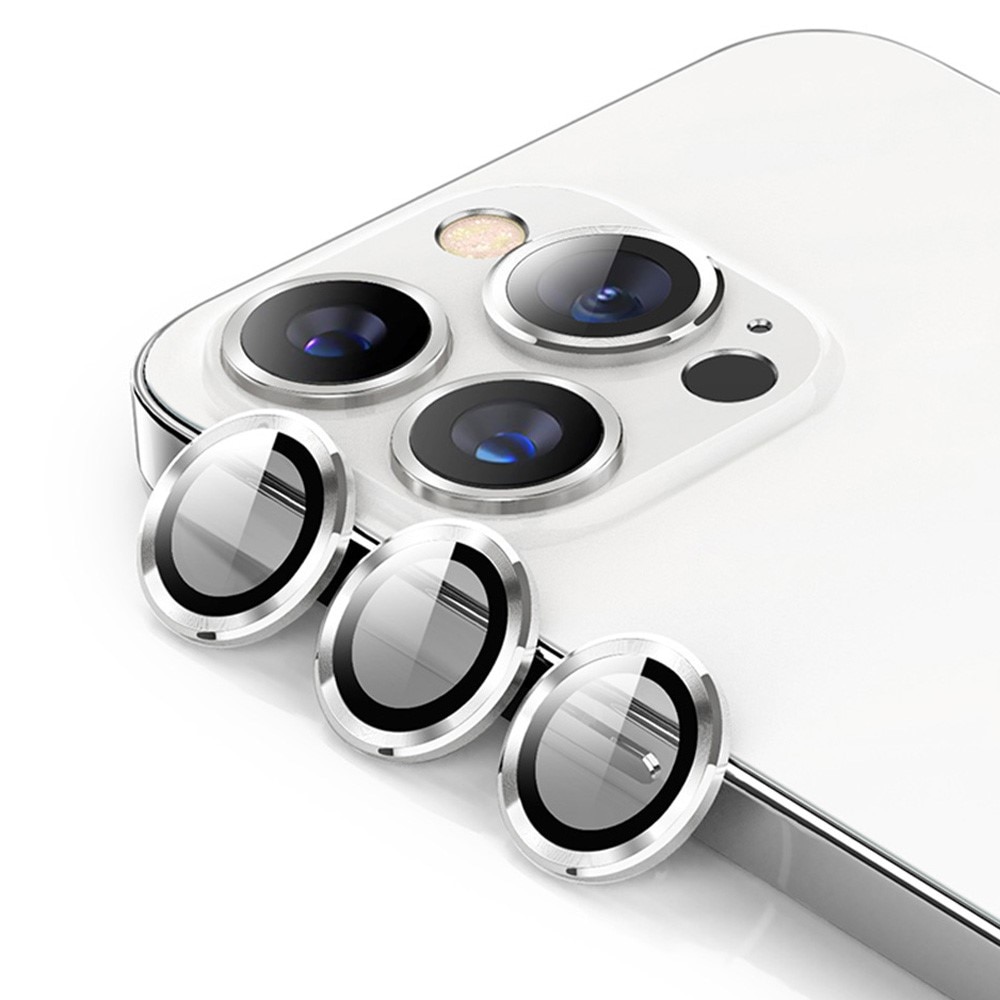 Cubre objetivo de cristal templado aluminio iPhone 15 Pro Max plata