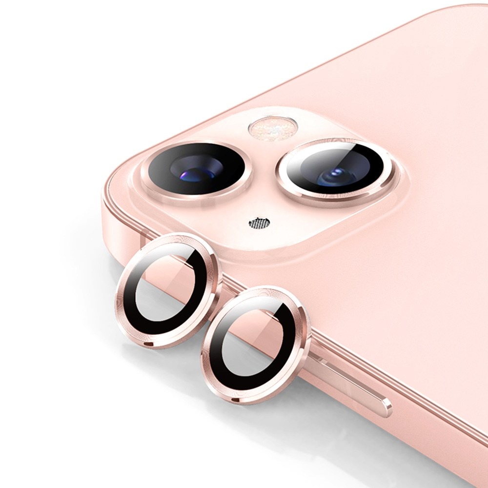Cubre objetivo de cristal templado aluminio iPhone 15 rosado