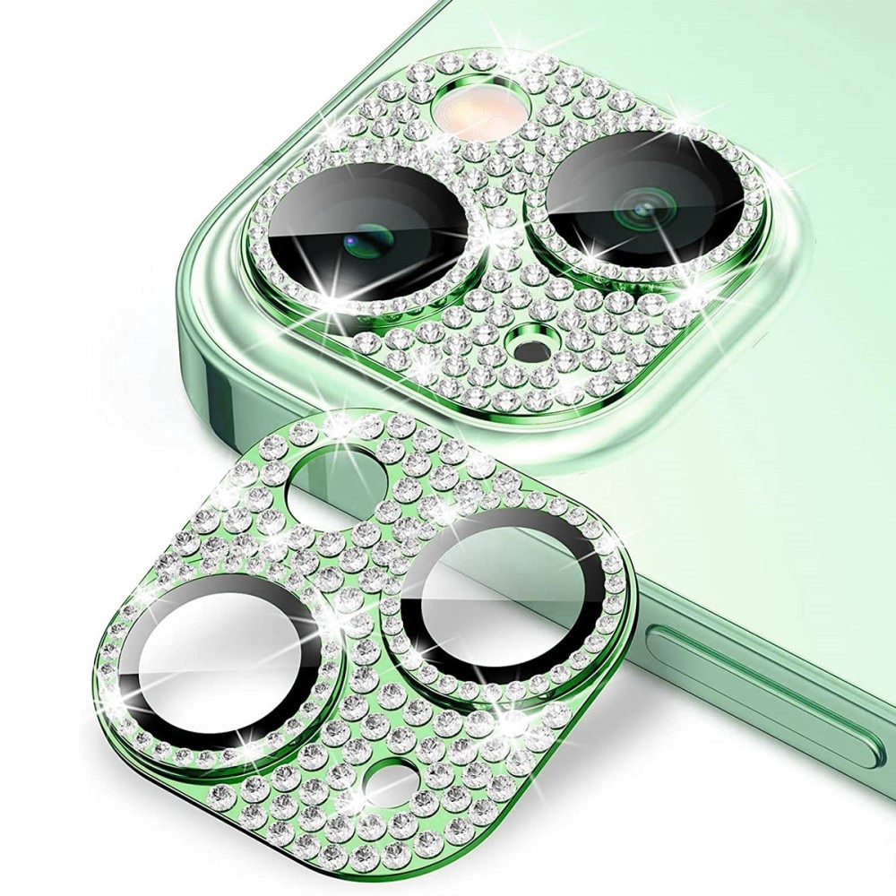 Protector Cámara Cristal Templado Aluminio Brillantina iPhone 15 verde