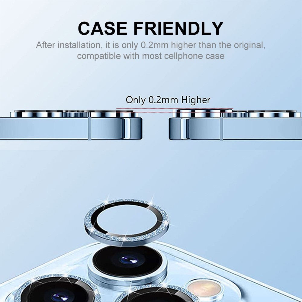 Cubre objetivo de cristal templado aluminio brillantina iPhone 15 Plus negro