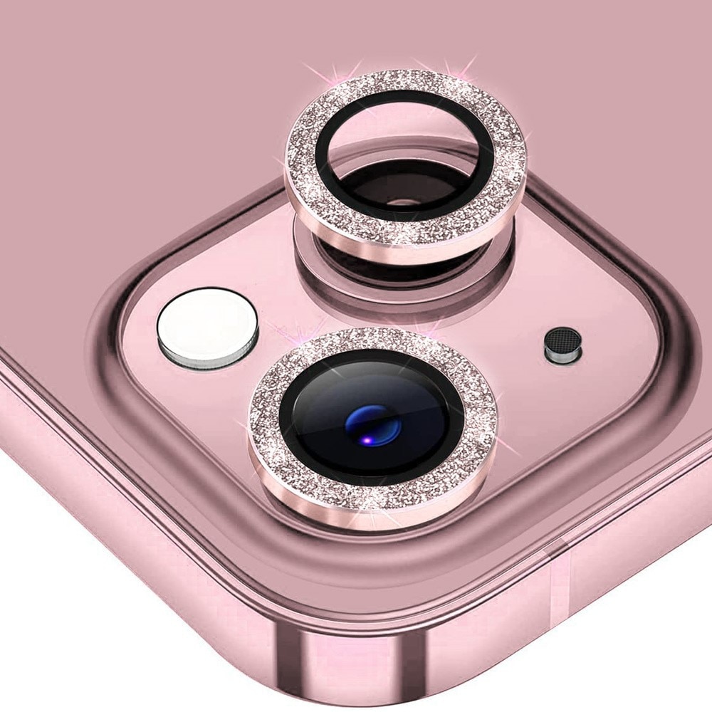 Cubre objetivo de cristal templado aluminio brillantina iPhone 15 Plus rosado