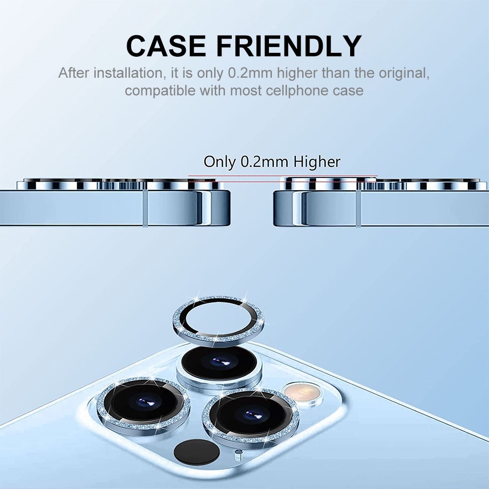 Cubre objetivo de cristal templado aluminio brillantina iPhone 15 Pro Max azul claro