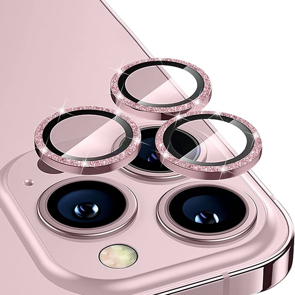 Cubre objetivo de cristal templado aluminio brillantina iPhone 15 Pro Max rosado