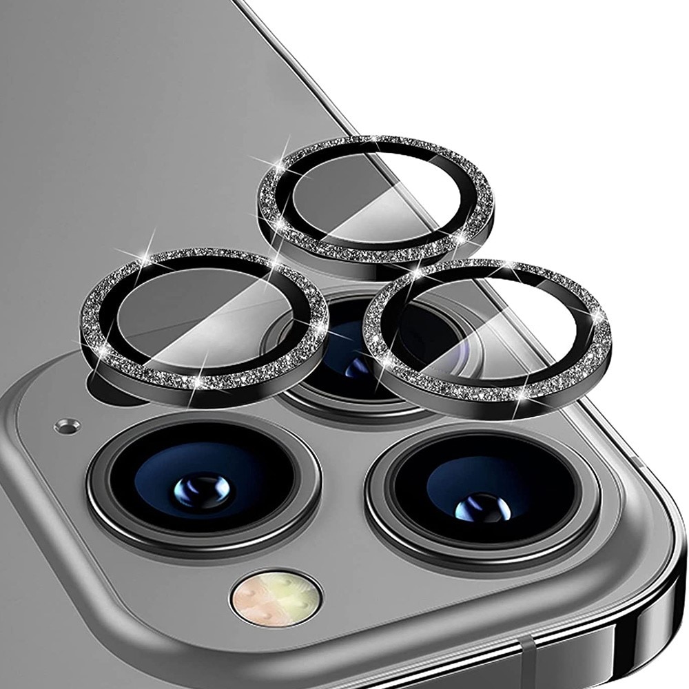 Cubre objetivo de cristal templado aluminio brillantina iPhone 15 Pro Max negro