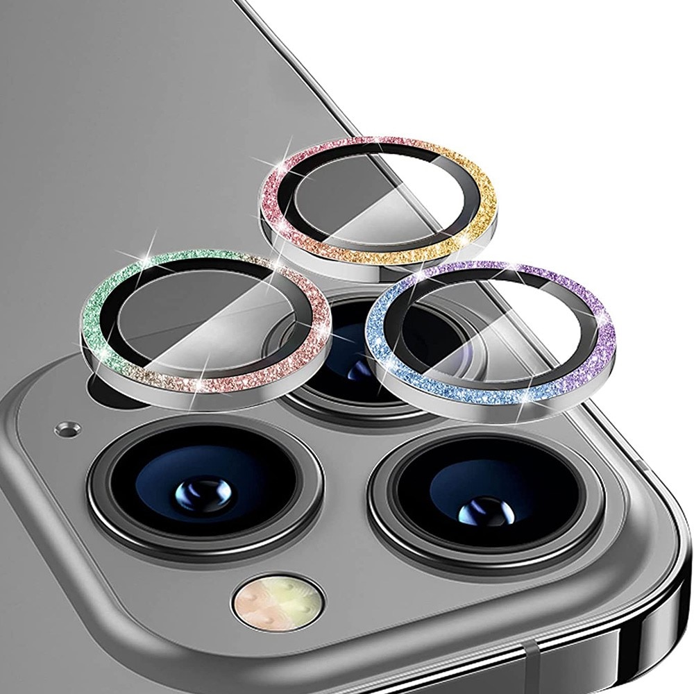 Cubre objetivo de cristal templado aluminio brillantina iPhone 15 Pro Max arcoíris