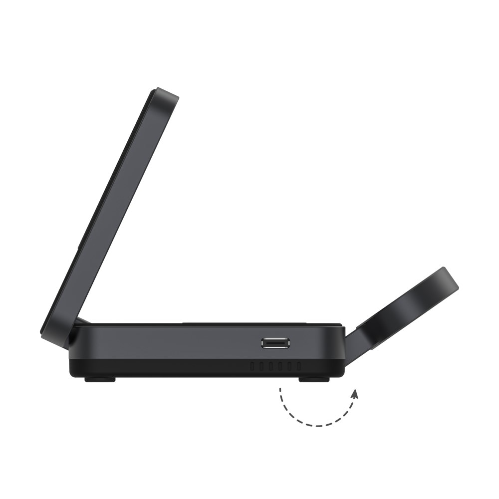 Compact 3-en-1 Qi2 Estación de Carga Magnética Inalámbrica Plegable Negro