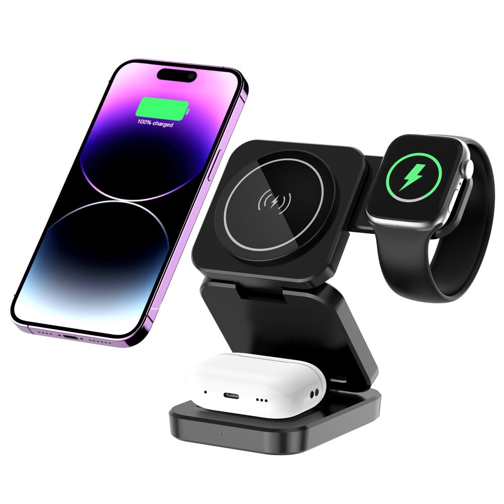 Cargador Inalámbrico Plegable 3-en-1 MagSafe negro