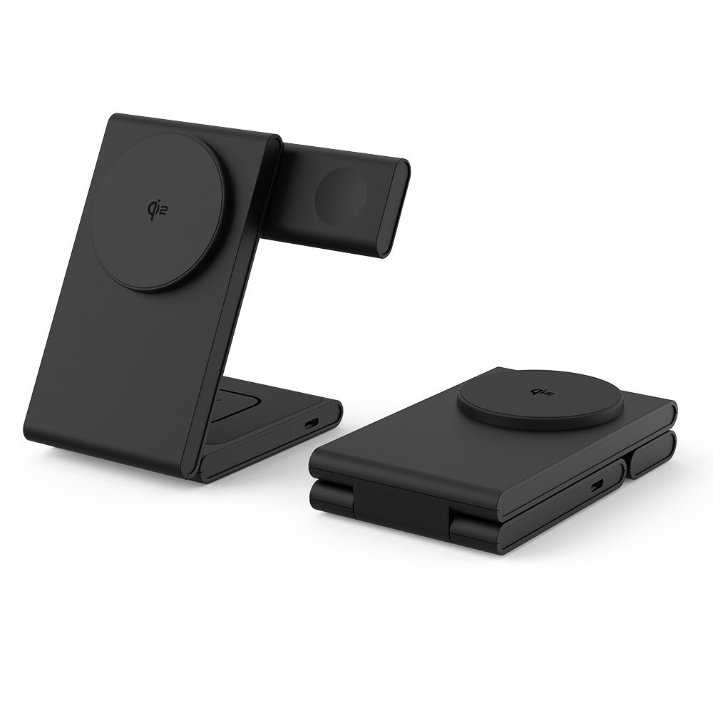 Modern 3-en-1 Qi2 Estación de Carga Magnética Inalámbrica Plegable negro