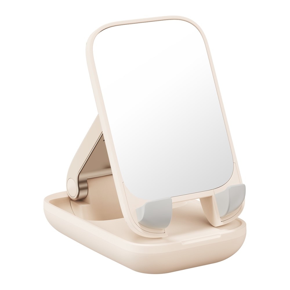 Soporte de mesa plegable con espejo para teléfono móvil, beige