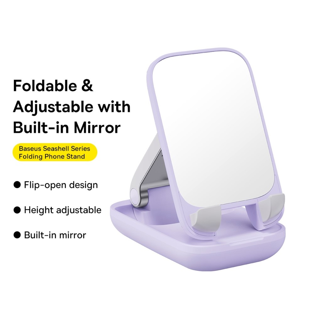 Soporte de mesa plegable con espejo para teléfono móvil, violeta