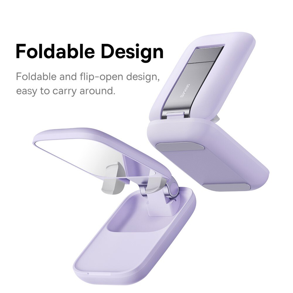 Soporte de mesa plegable con espejo para teléfono móvil, violeta