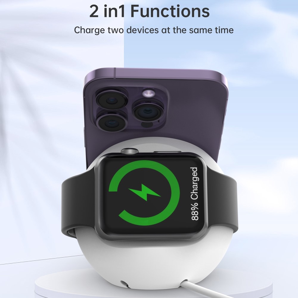 Soporte de carga Redondo compatible con cargador MagSafe + Apple Watch, blanco