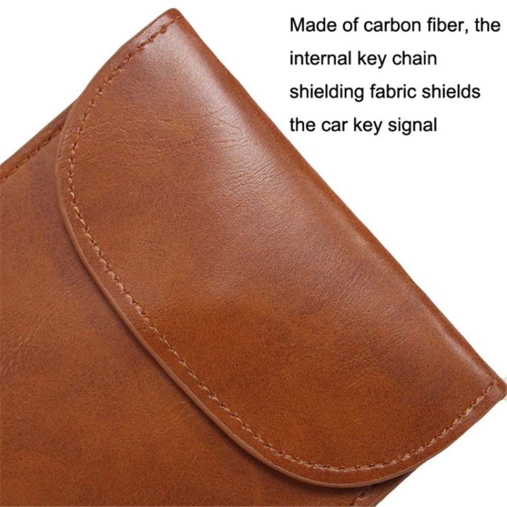 Funda para llaves de coche en cuero con protección RFID, marrón