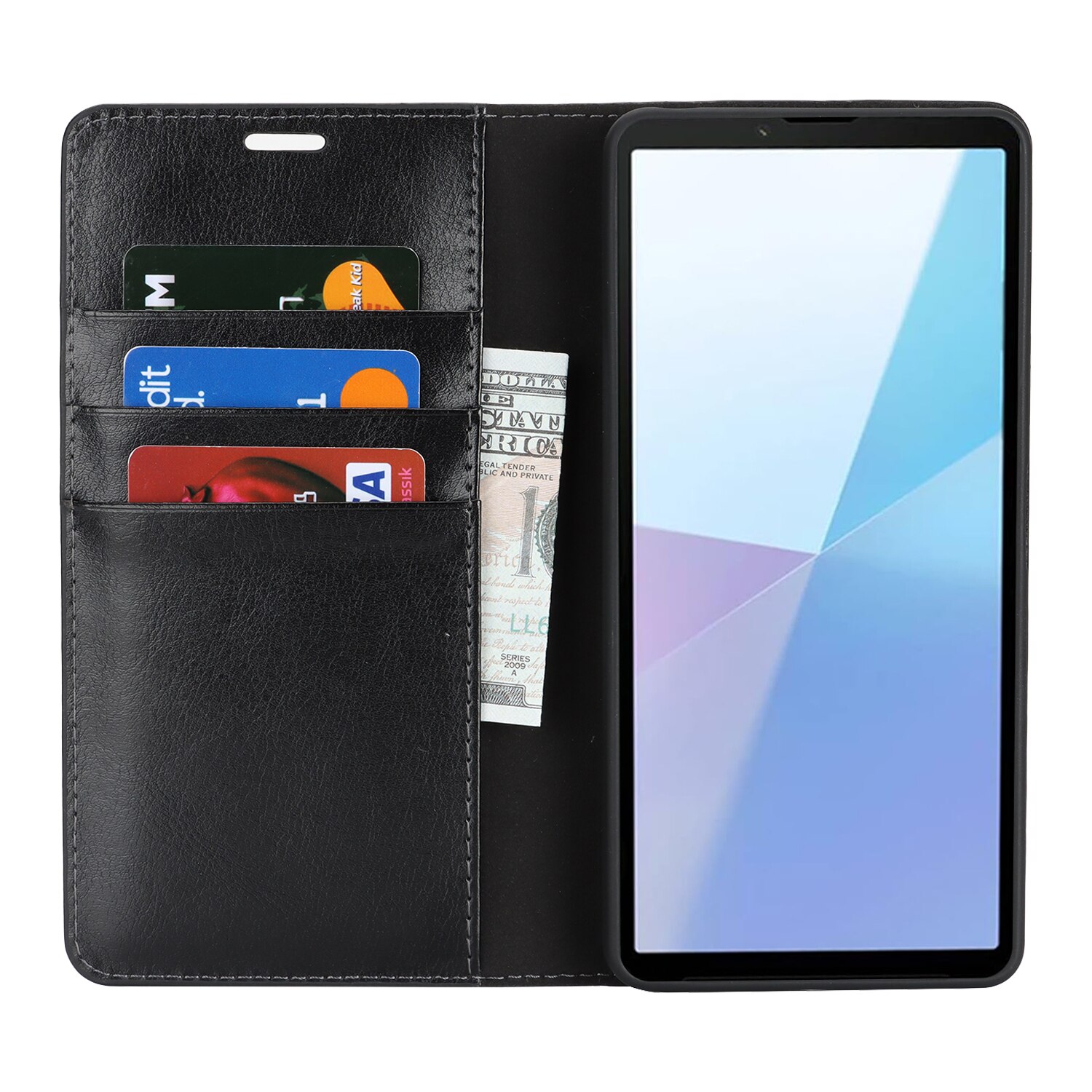 Funda cartera de cuero genuino Sony Xperia 10 VII Negro