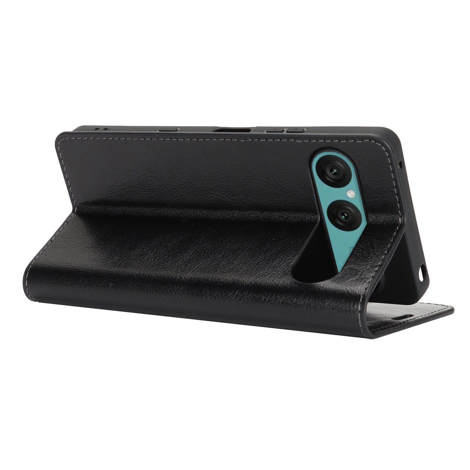 Funda cartera de cuero genuino Sony Xperia 10 VII Negro