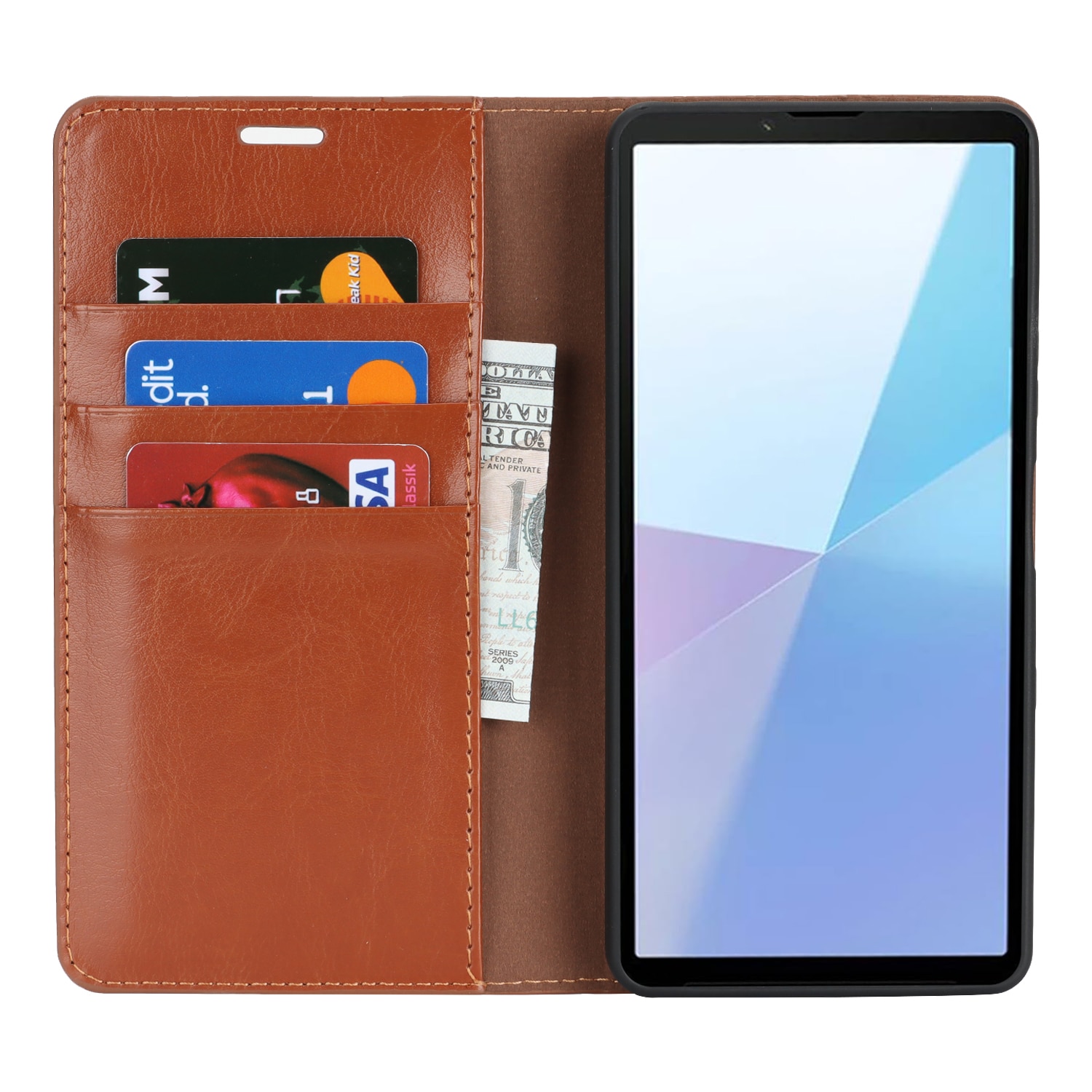 Funda cartera de cuero genuino Sony Xperia 10 VII Marrón