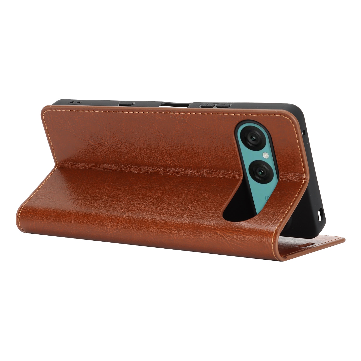 Funda cartera de cuero genuino Sony Xperia 10 VII Marrón