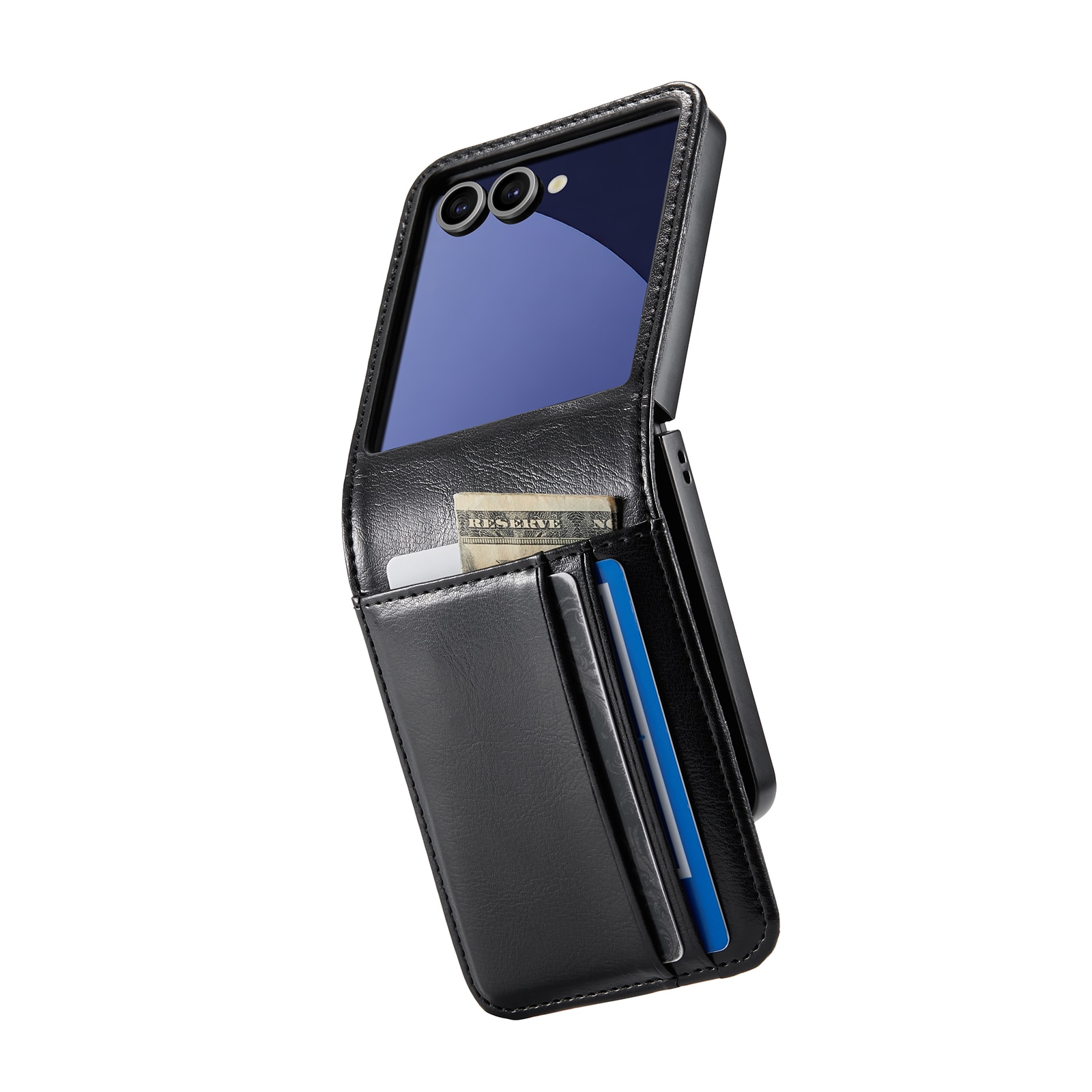 Funda de cuero genuino Samsung Galaxy Z Flip 7, Negro