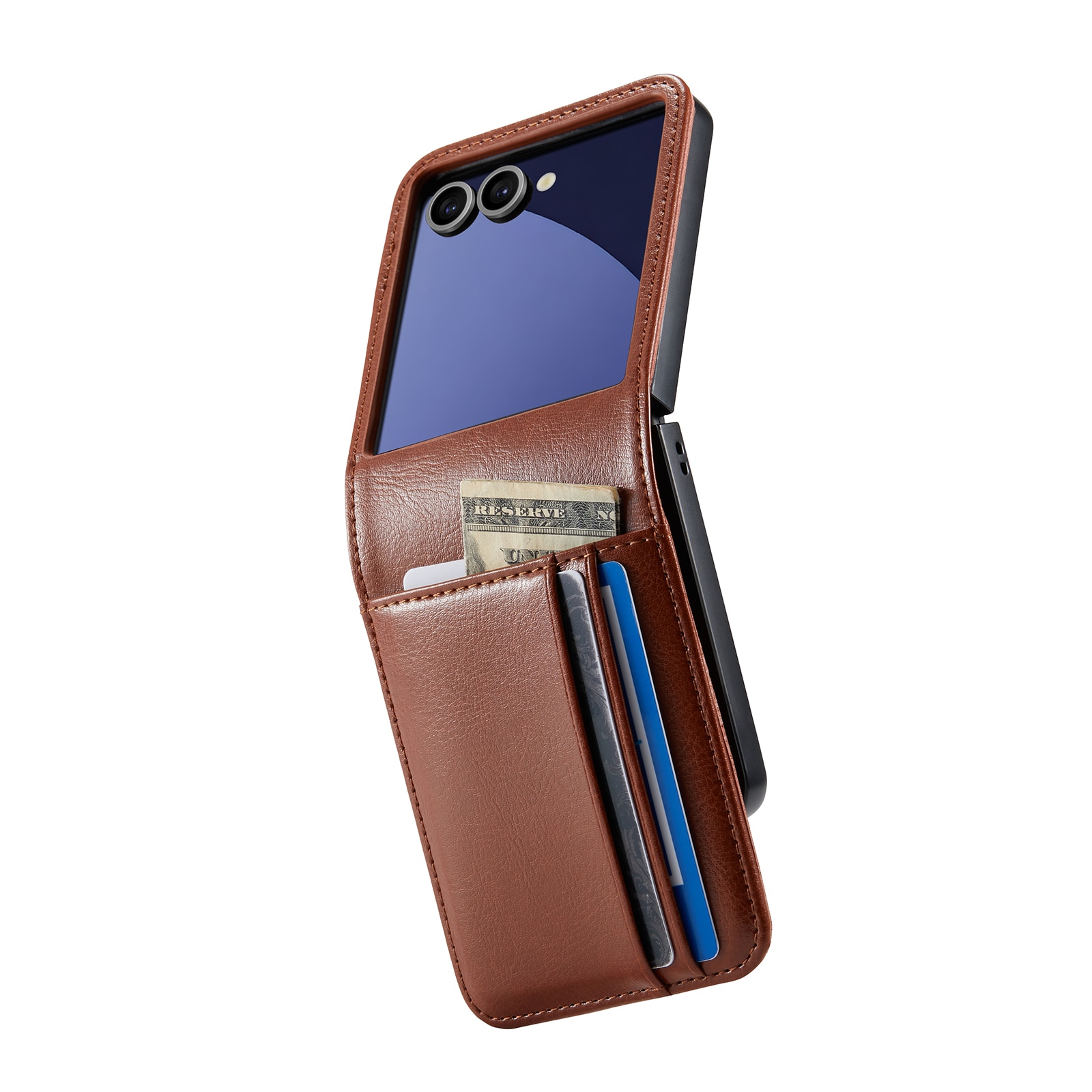 Funda de cuero genuino Samsung Galaxy Z Flip 7, Cognac