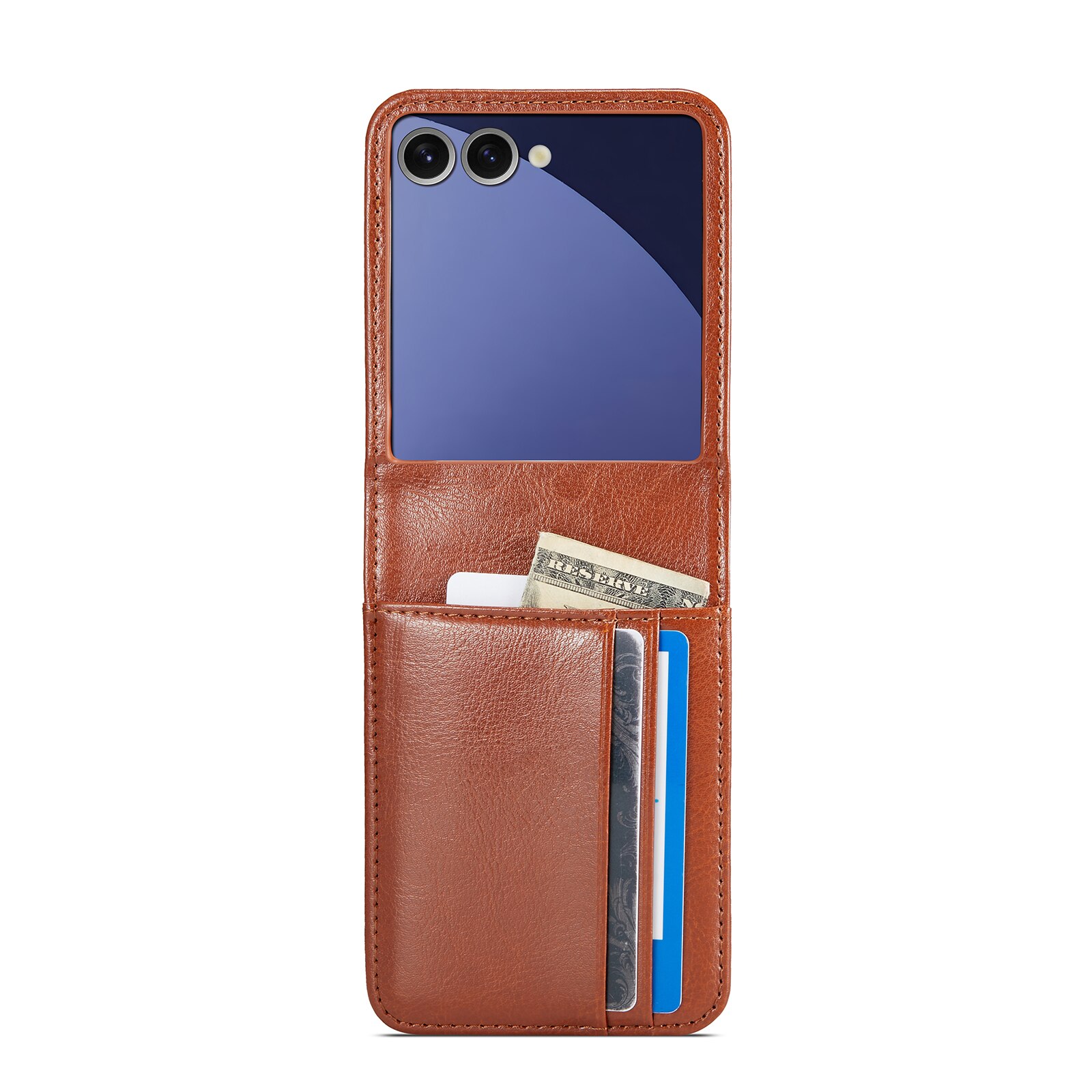 Funda de cuero genuino Samsung Galaxy Z Flip 7, Cognac