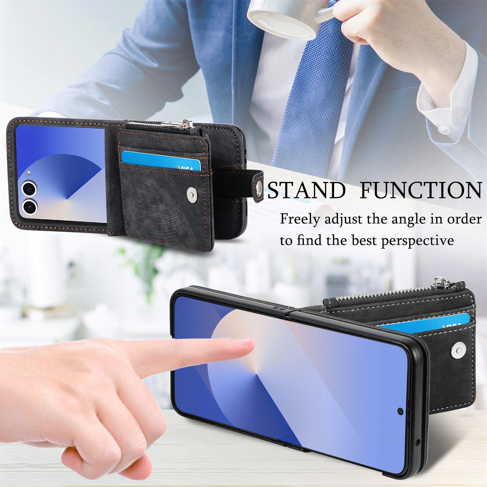 Funda cartera Zipper Multi-Slot Samsung Galaxy Z Flip 7, Negro