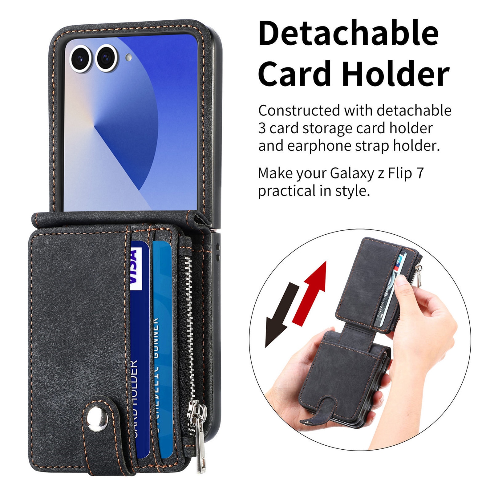 Funda cartera Zipper Multi-Slot Samsung Galaxy Z Flip 7, Negro