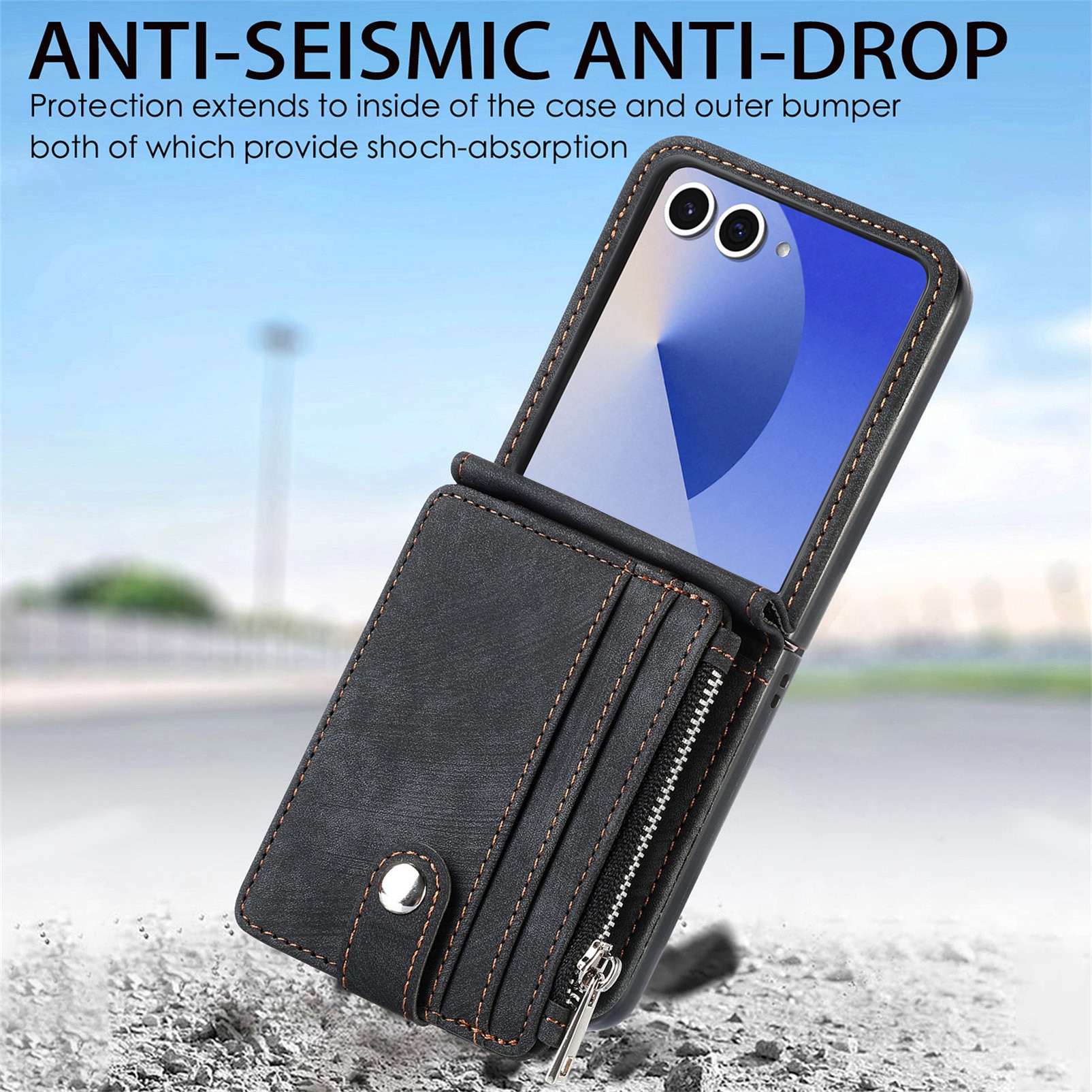 Funda cartera Zipper Multi-Slot Samsung Galaxy Z Flip 7, Negro