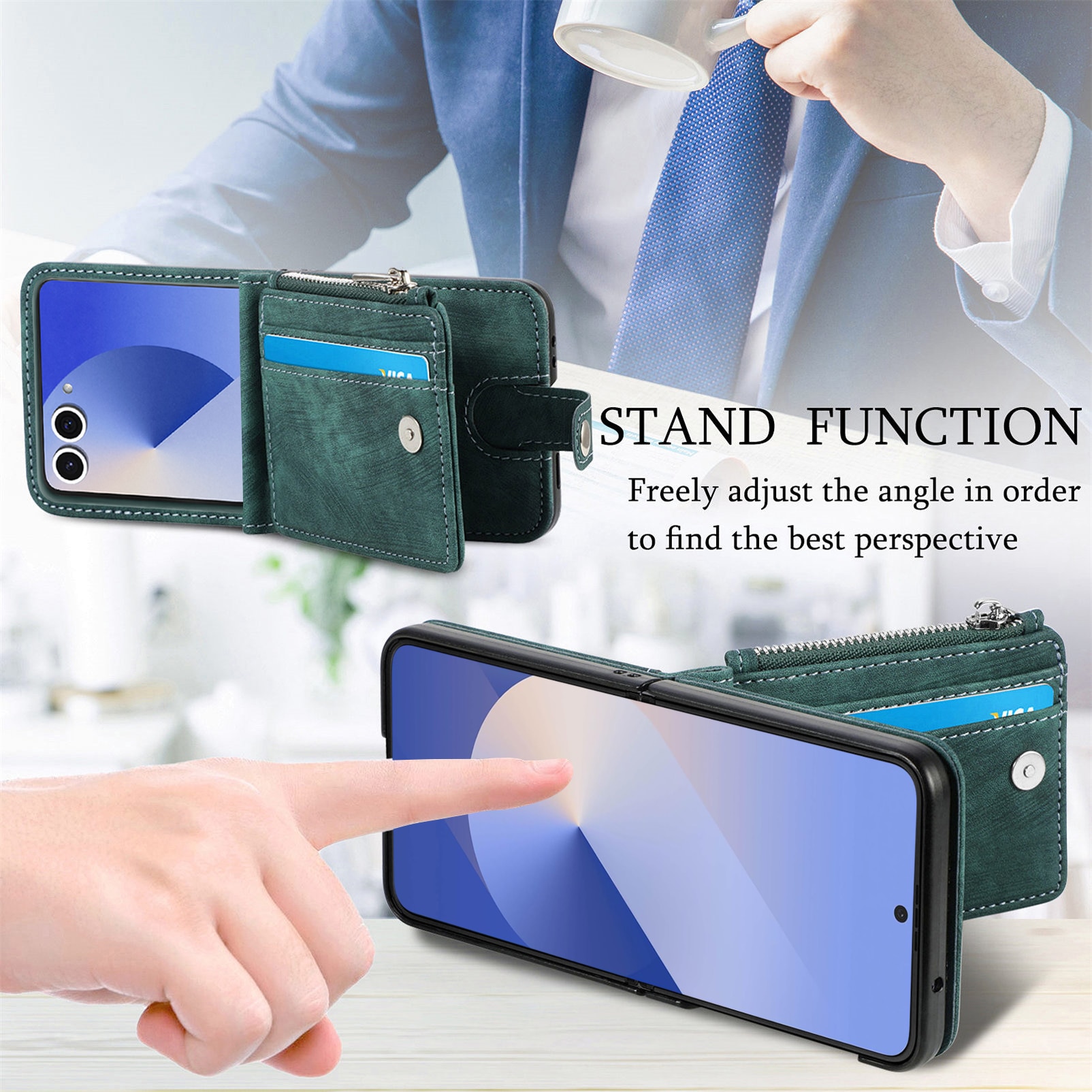 Funda cartera Zipper Multi-Slot Samsung Galaxy Z Flip 7, Verde