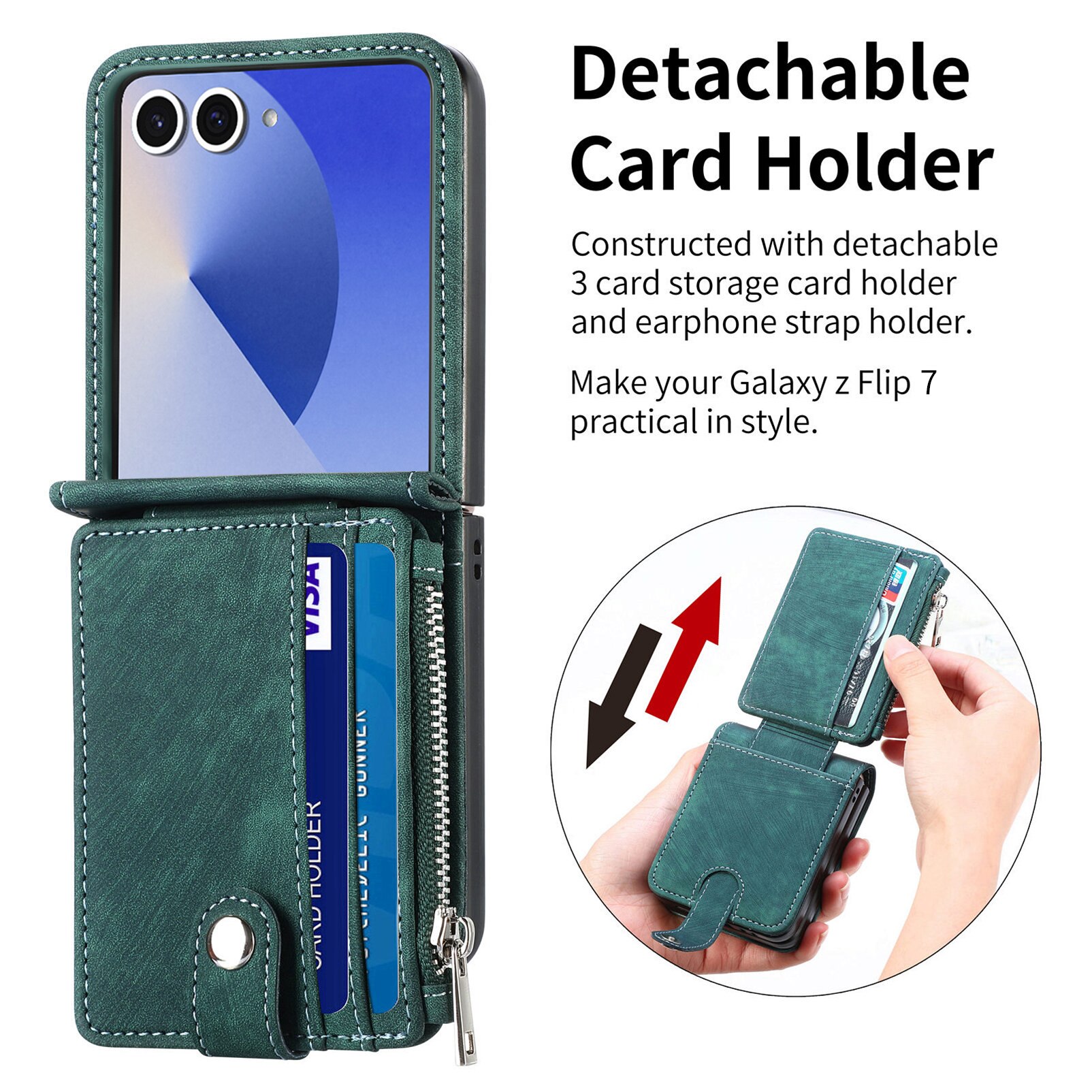 Funda cartera Zipper Multi-Slot Samsung Galaxy Z Flip 7, Verde