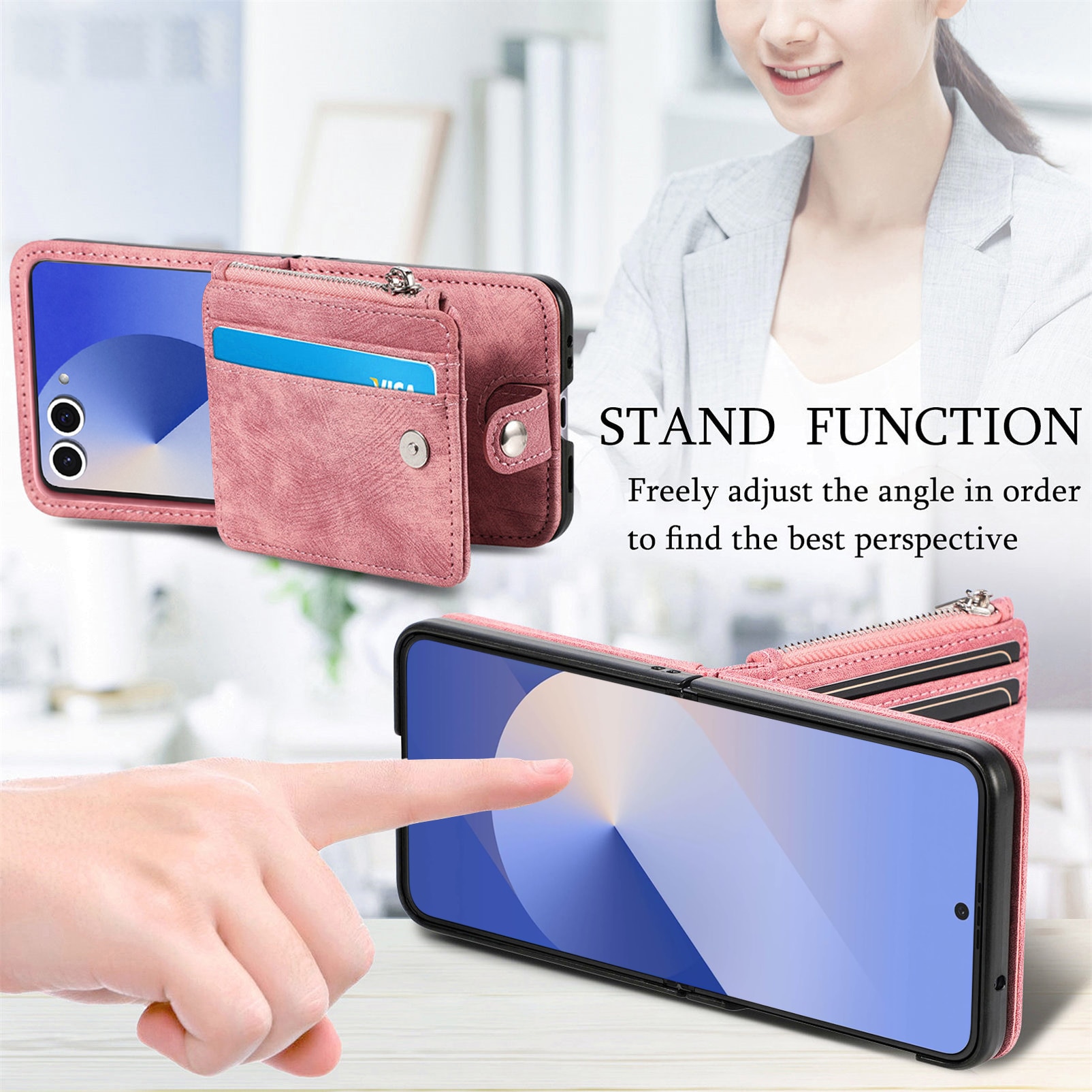 Funda cartera Zipper Multi-Slot Samsung Galaxy Z Flip 7, Rosa